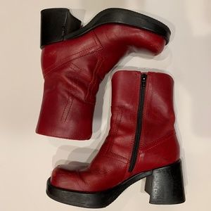 Vintage Diba Chunky Heel Platform Red Boots 7.5 - Rare Find!